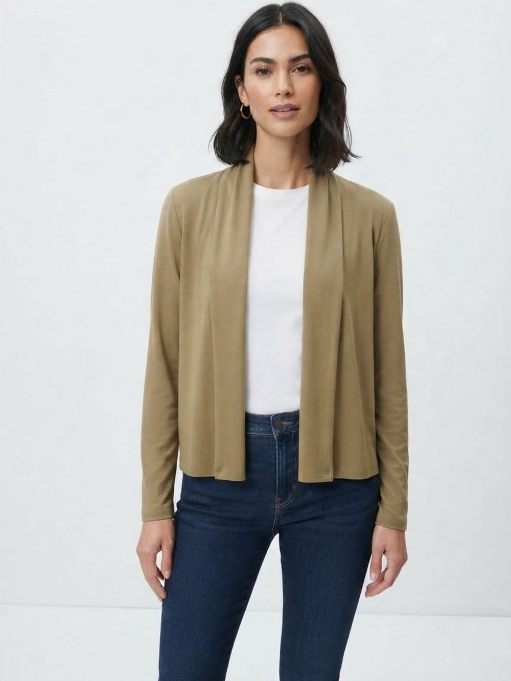 Weekend MaxMara Open Cardigan Duster Shawl Collar Olive Green Small